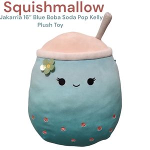 Squishmallow Jakarria  large 16” Blue Boba Soda Pop Kelly Plushie Toy rare kids